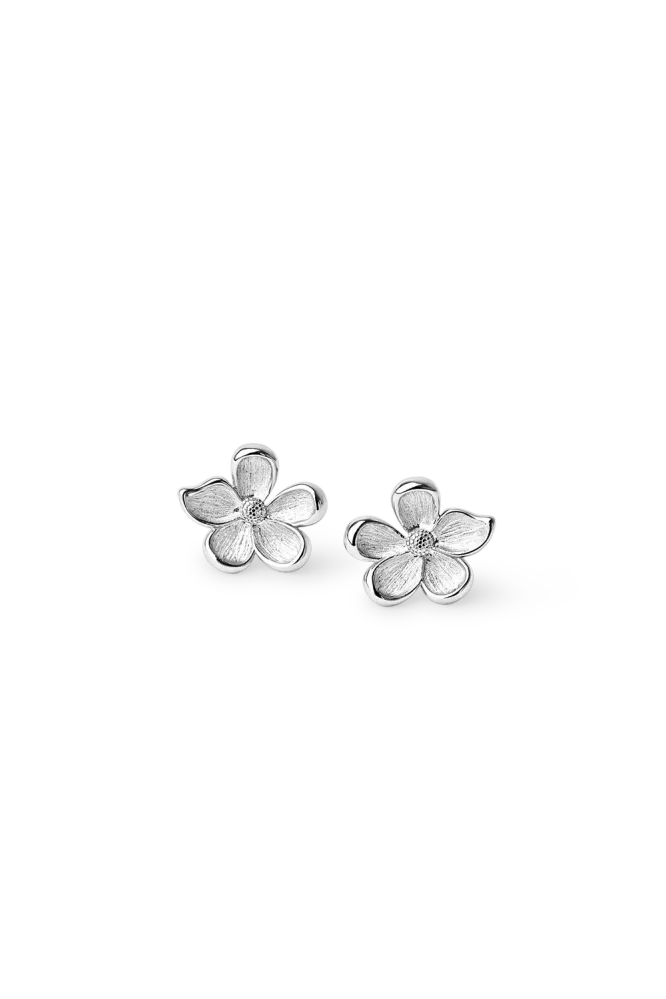 Midi Flower Earrings, Silver