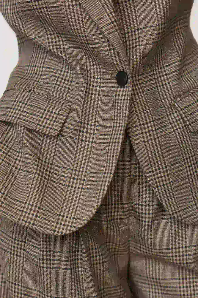 Veya Check Fitted Blazer, Brown