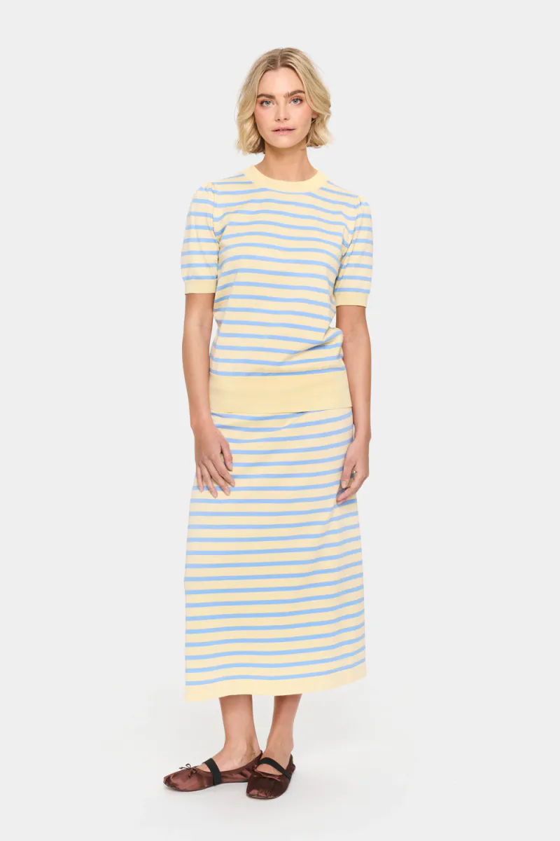 Mila SS Striped Pullover, Lemon Hydrangea Stripe