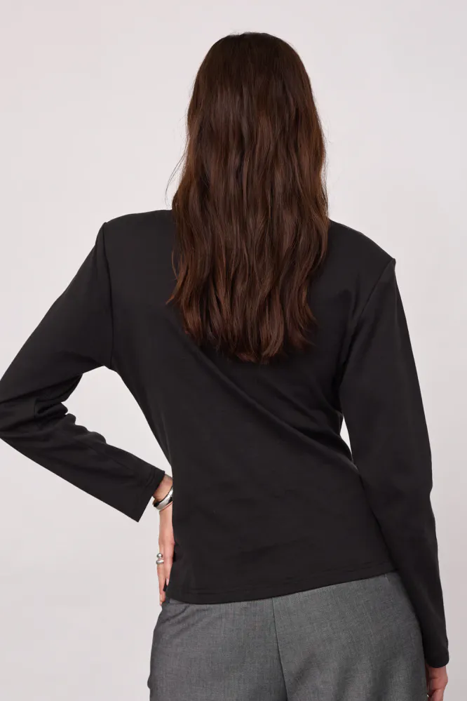 Oriane LS Pleat Tie Tee, Black