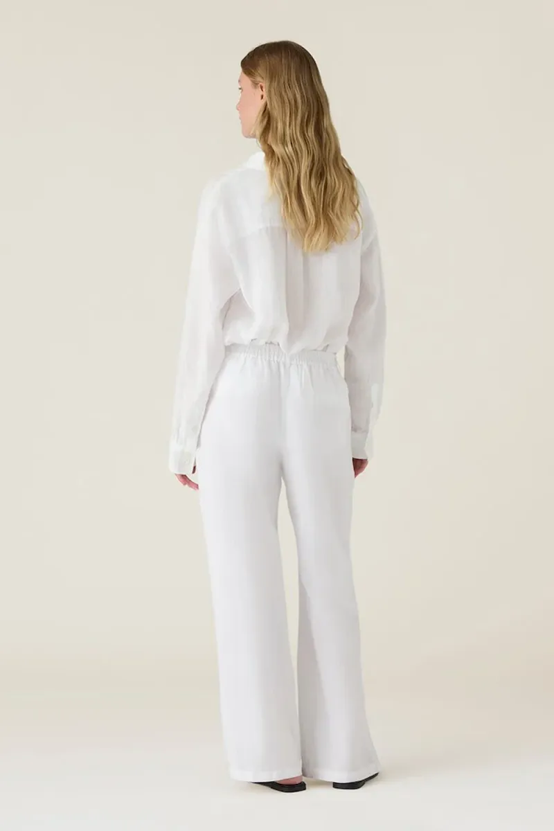 Mid-Waist Wide-Leg Linen Pants, White
