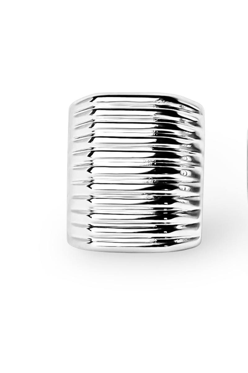 Ribbed Earrings, Silver