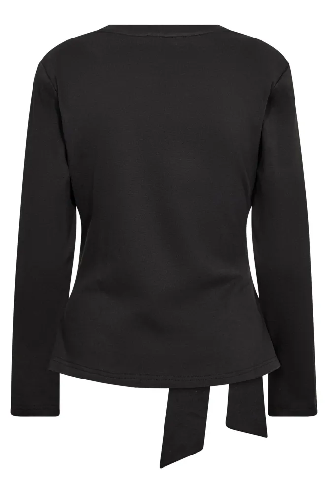 Oriane LS Pleat Tie Tee, Black