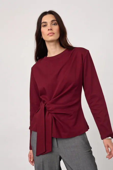 Hovedbilde Oriane LS Pleat Tie Tee, Wine Red
