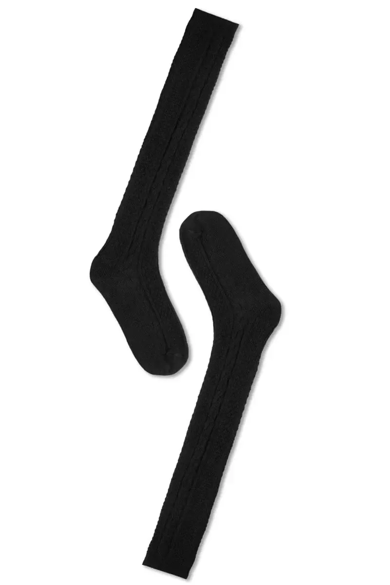 Woman Wool Cable Over Knee, Black