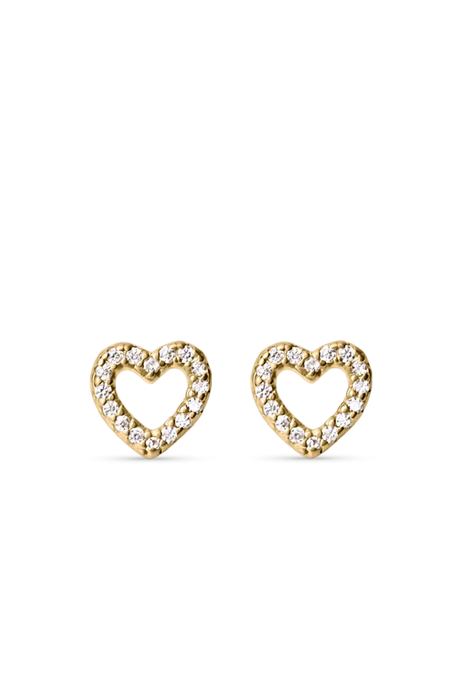 Zirconia Heart Studs, Gold