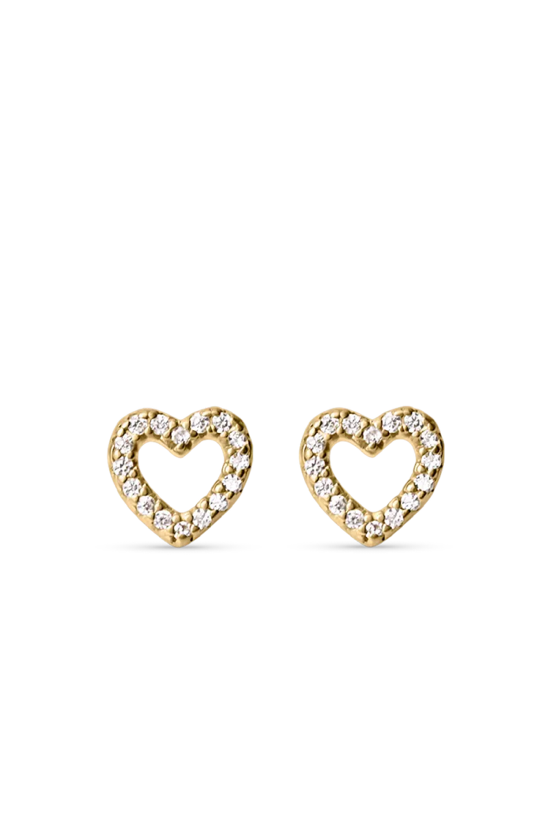 Zirconia Heart Studs, Gold