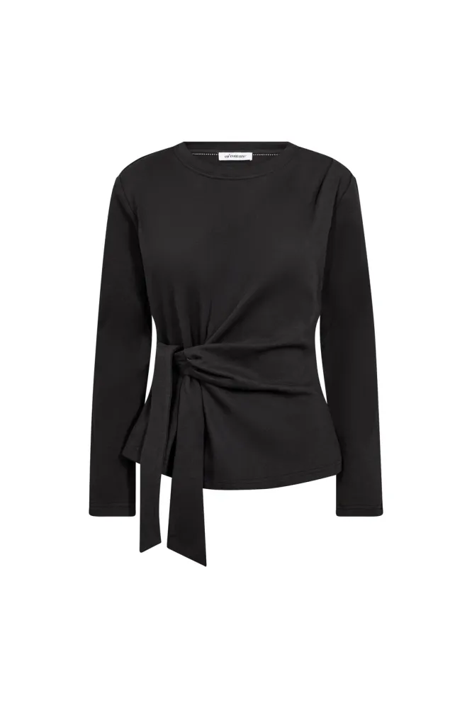 Oriane LS Pleat Tie Tee, Black