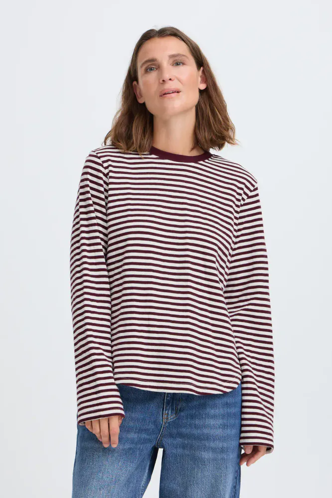 Estella LS T-shirt, Red And Birch Stripe