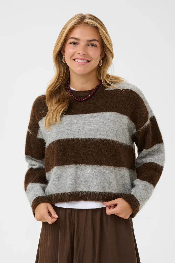 Tayzie Pullover, Chocolate Grey Melange Stripe