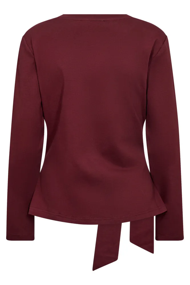 Oriane LS Pleat Tie Tee, Wine Red
