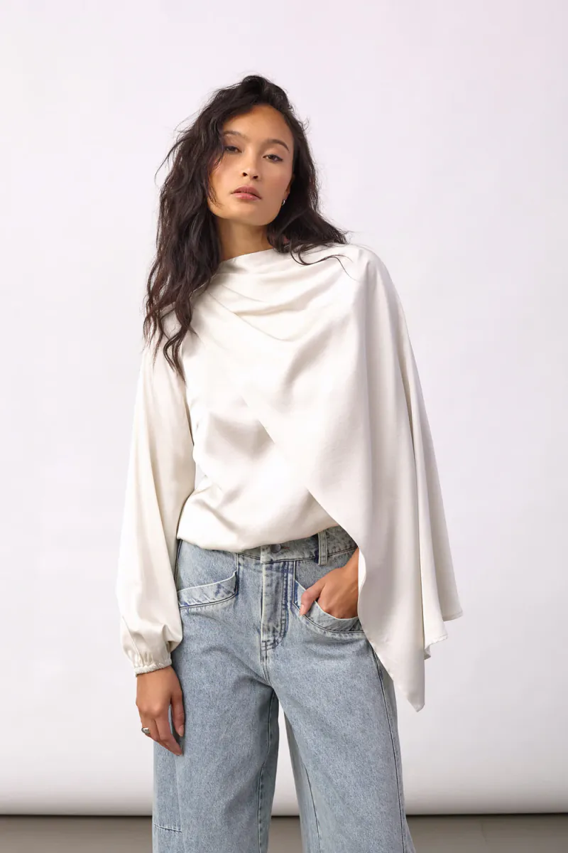 Idun Cape LS Blouse, Off-White