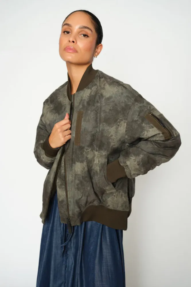 Ruby Print Bomber Jacket, Olive Night