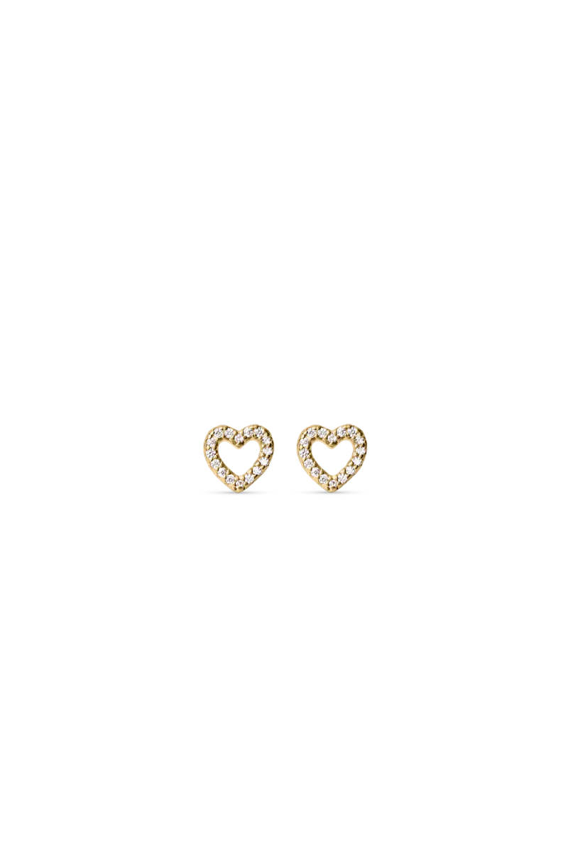 Zirconia Heart Studs, Gold