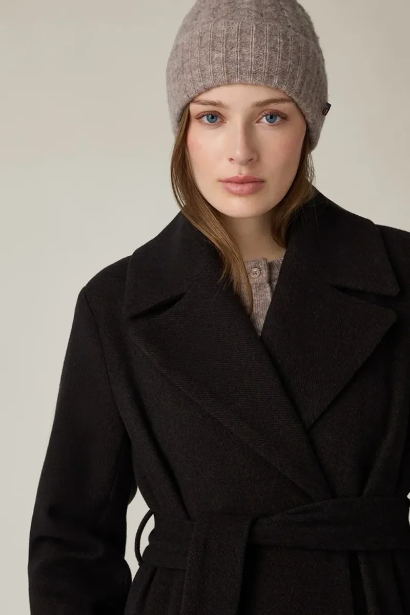 Wool Blend Belted Coat, Dark Brown