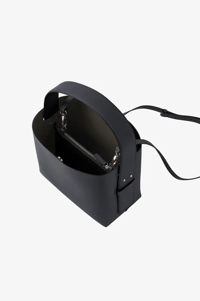 Leata Leather Bag, Black Silver