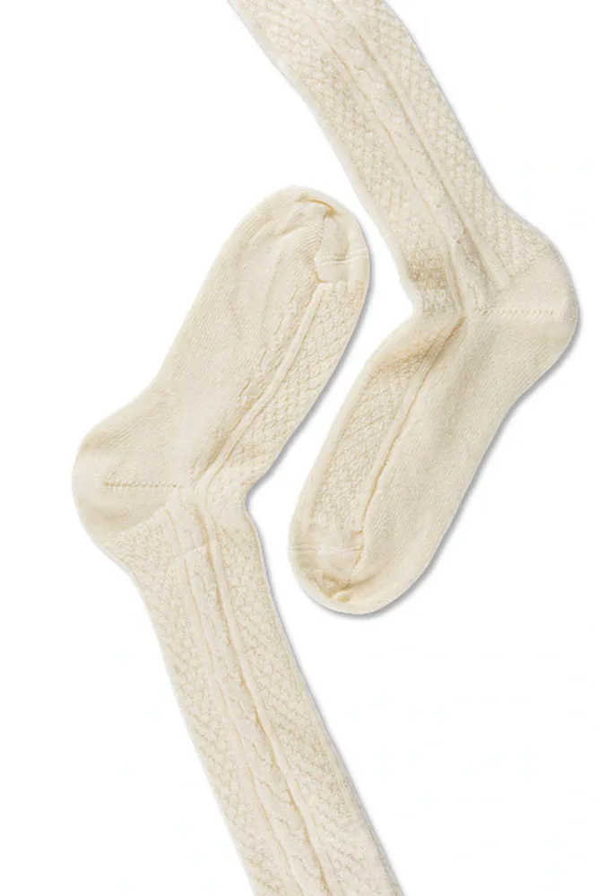 Note Wool Cable Knee-High, Off-white