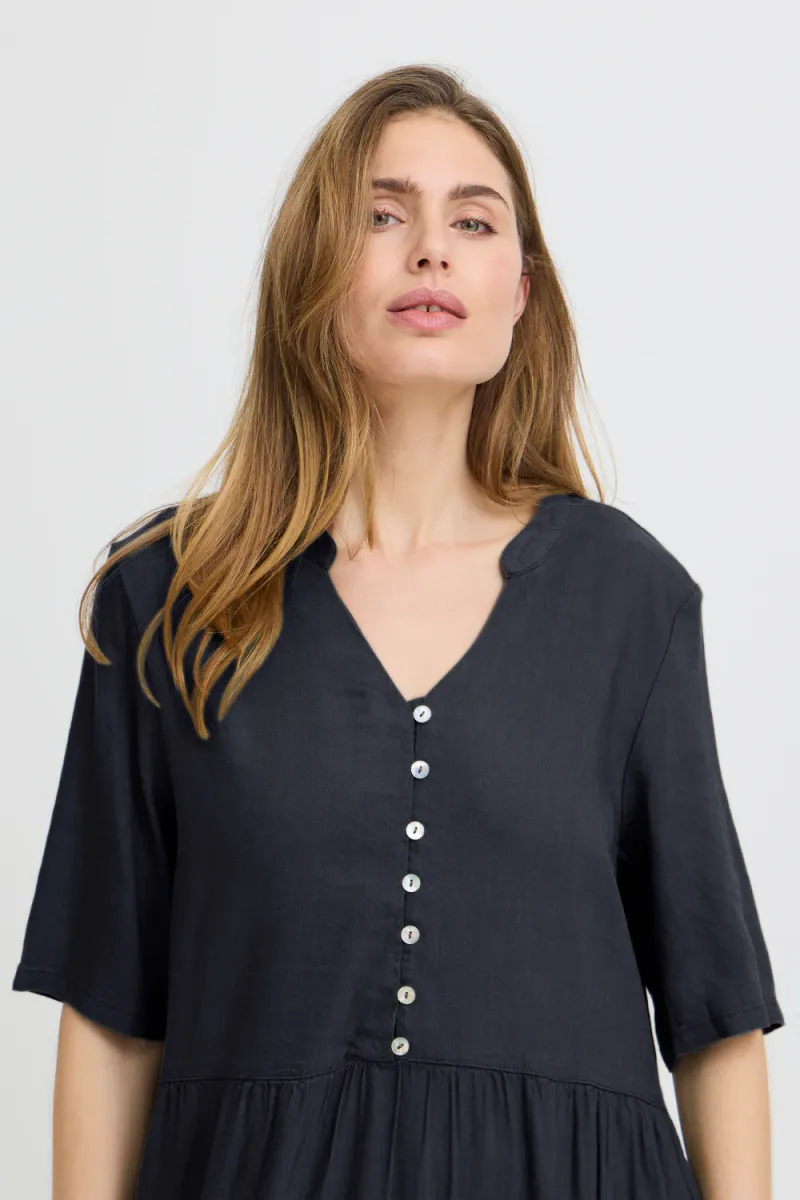 Luca Long V-Neck Dress, Dark Sapphire