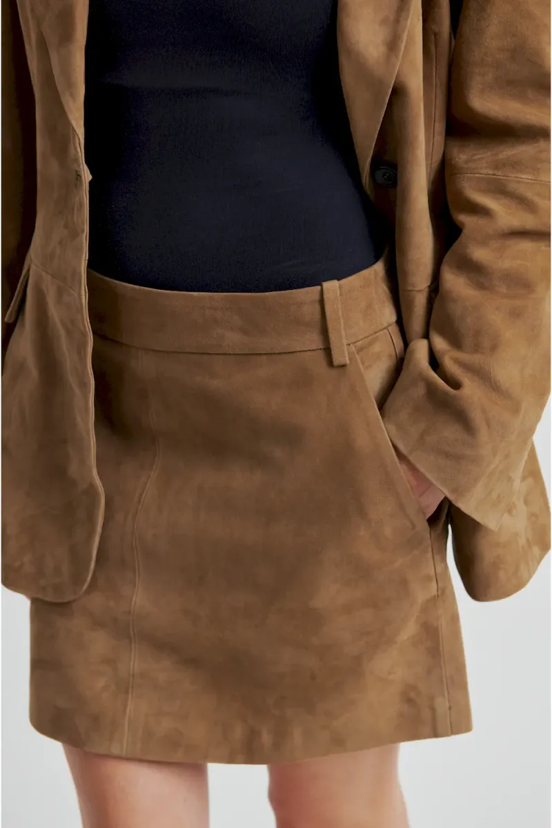 Suellen Mini Suede Skirt, Petrified Oak
