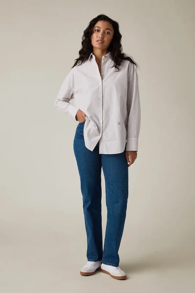 Oversized Lyocell Blend Shirt, Beige/White Stripe